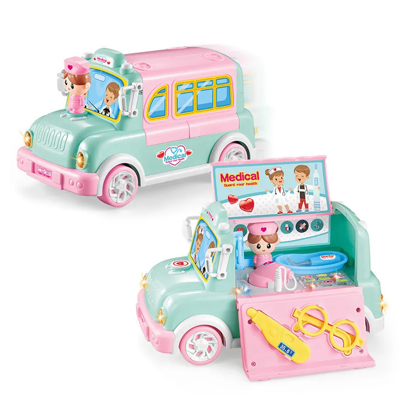 Light Music Plastic Doctor Nurse Pretend Play Ambulance Car Montessori Doctor Play Set Kit for Kids