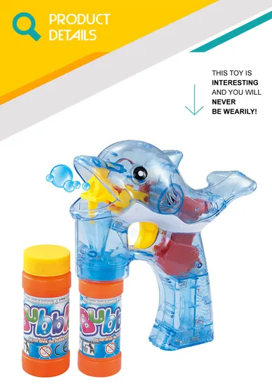 2 Bottles of Bubble Liquid Blue Pink Mixed Toy Fish Bubble Gun with Light and Sound