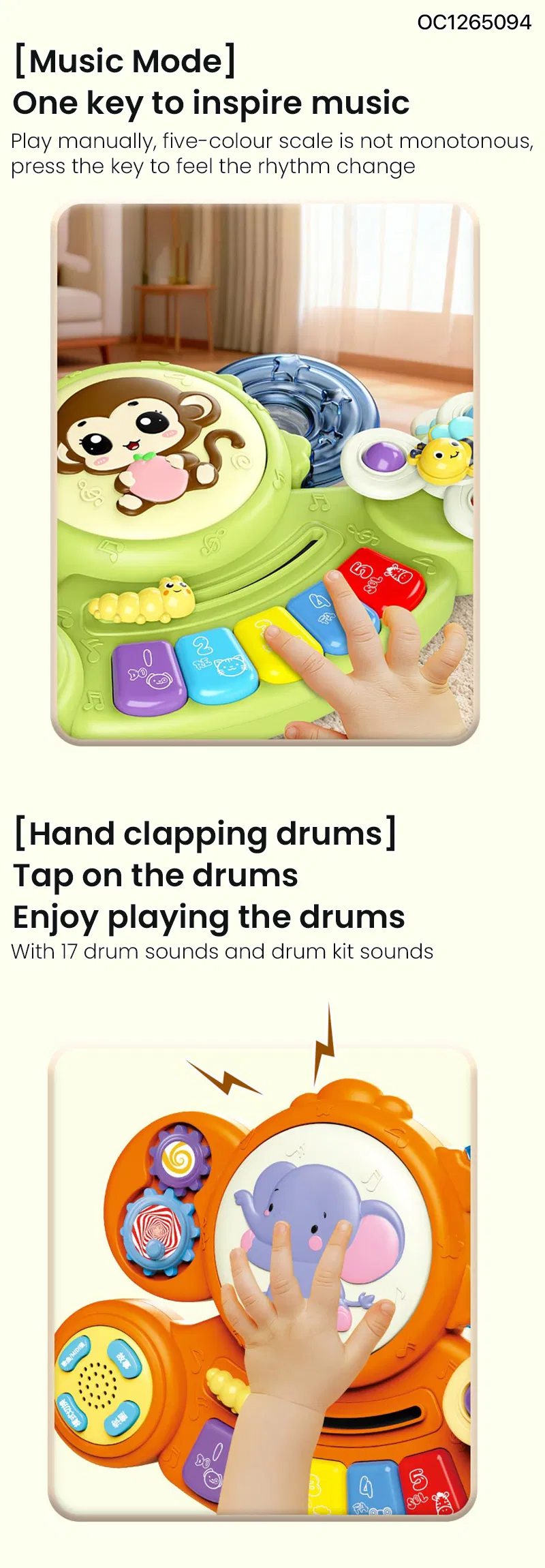 Wholesale Popular Baby Learning Educational Music Stand Hand-Eye Coordination Cartoon Piano Drum Toy
