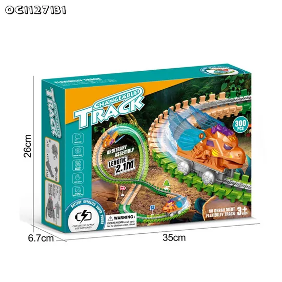 300PCS Toys Electric Slot Dinosaur Car Anti Gravity Racing Building Block Plastic Flexible Track Sets with Music Light for Sale
