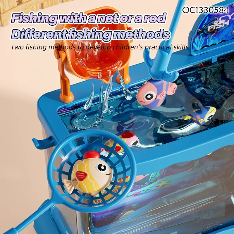 2026 New Arrival Funny Kids Interactive Indoor Games Battery Operated Swimming Fish Table Game Machine Toy with Lighted up Tank