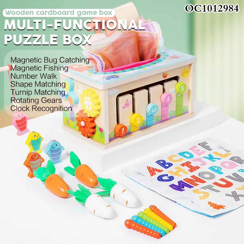 Wholesale Montessori Plastic Educational Wooden Puzzle Activity Fishing Baby Box Toy