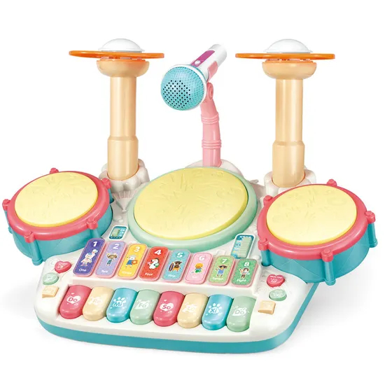 Wholesale Kids Plastic Electronic Drum Set Toy Instrument Rainbow Musical Keyboard