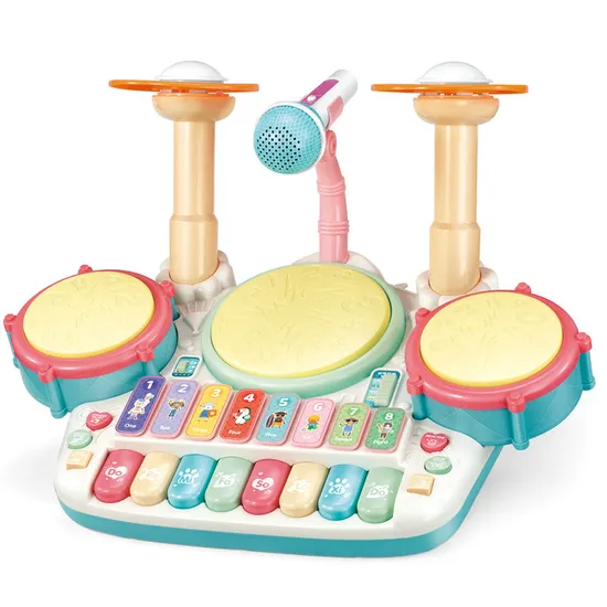 Wholesale Kids Plastic Electronic Drum Set Toy Instrument Rainbow Musical Keyboard
