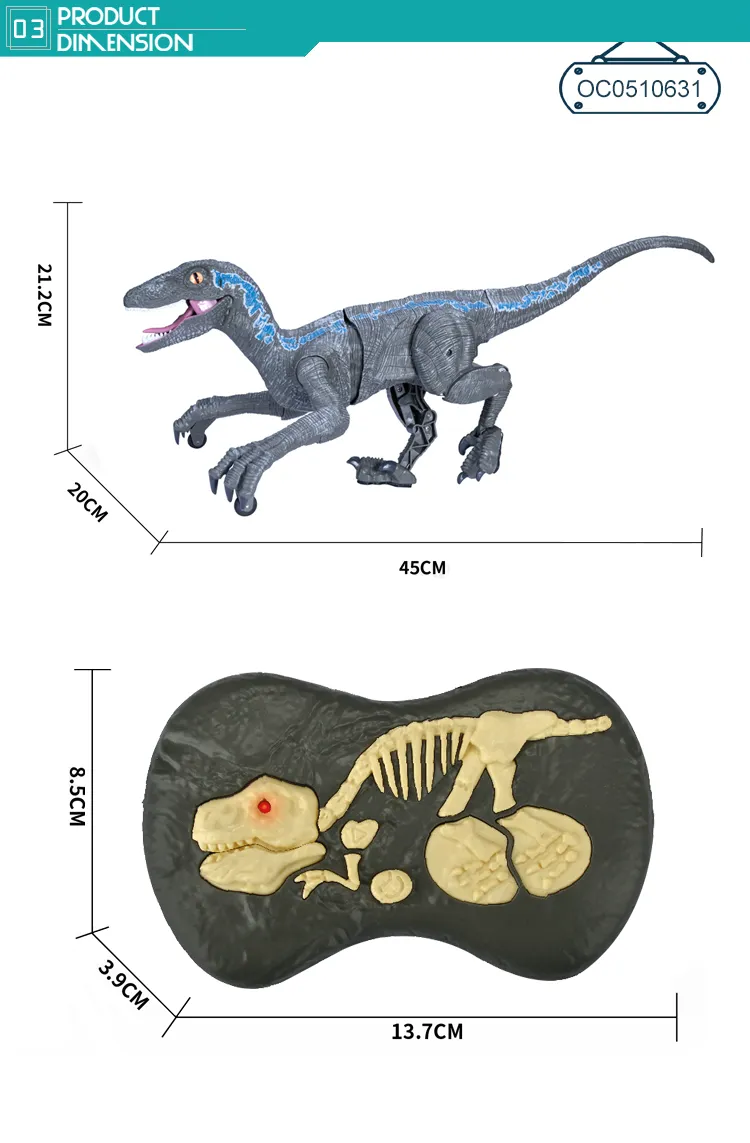 New Arrival 2.4G 5CH Remote Control RC Robot Dinosaur Toys with Light Sound