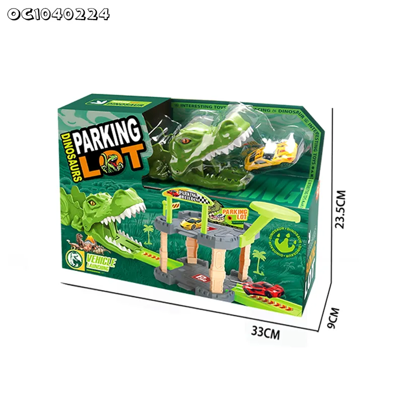 Jurassic Park Kids Ejection Board Game Small Catapult Toys Dinosaur Race Track Car Parking Lot Toy with Mini Alloy Model Car