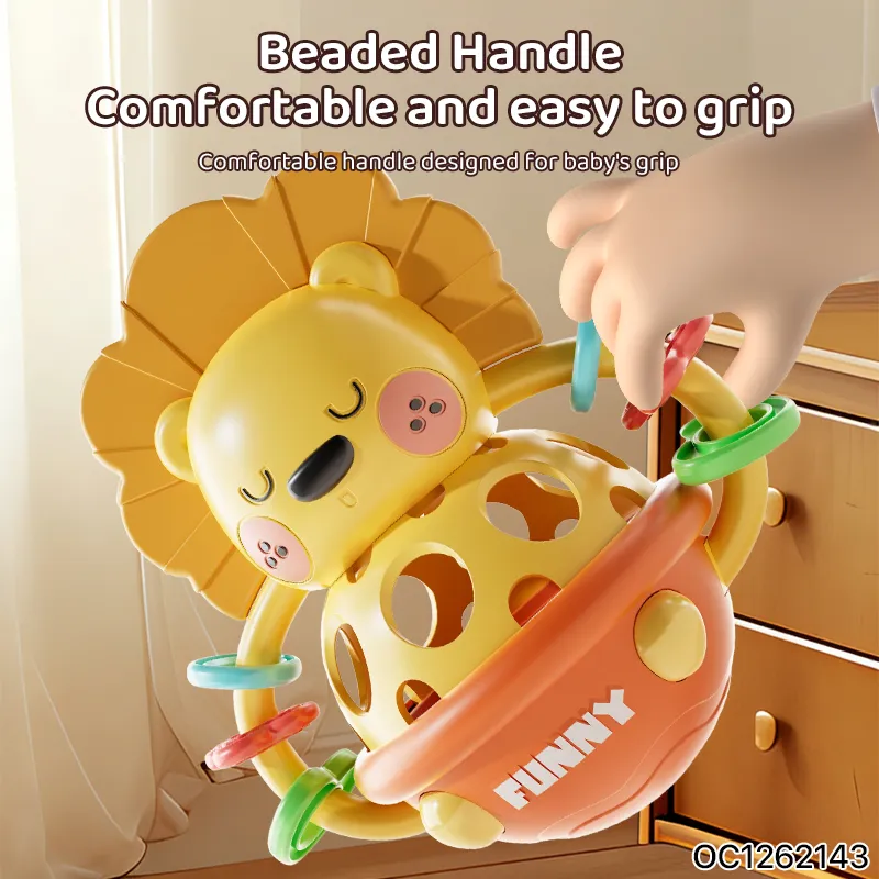 Lovely Cartoon Lion Design Tumbler Roly Poly Toy Soft Rubber Handheld Bell Grab Shake Plastic Rattle Ball Toy for Newborn Baby
