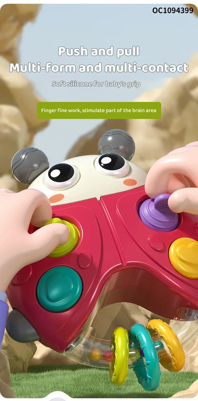 Push Pull Finger Training Handheld Electronic Games Silicon Toys Rattle Animals for Baby Hand Eye Coordination Toy with Light Sound