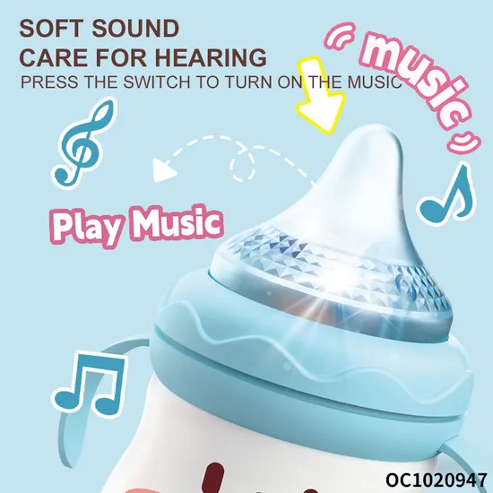 Cartoon Nursing Bottle Design Baby Rattle Plastic Electric Montessori Sensory Toys with Light up and Music