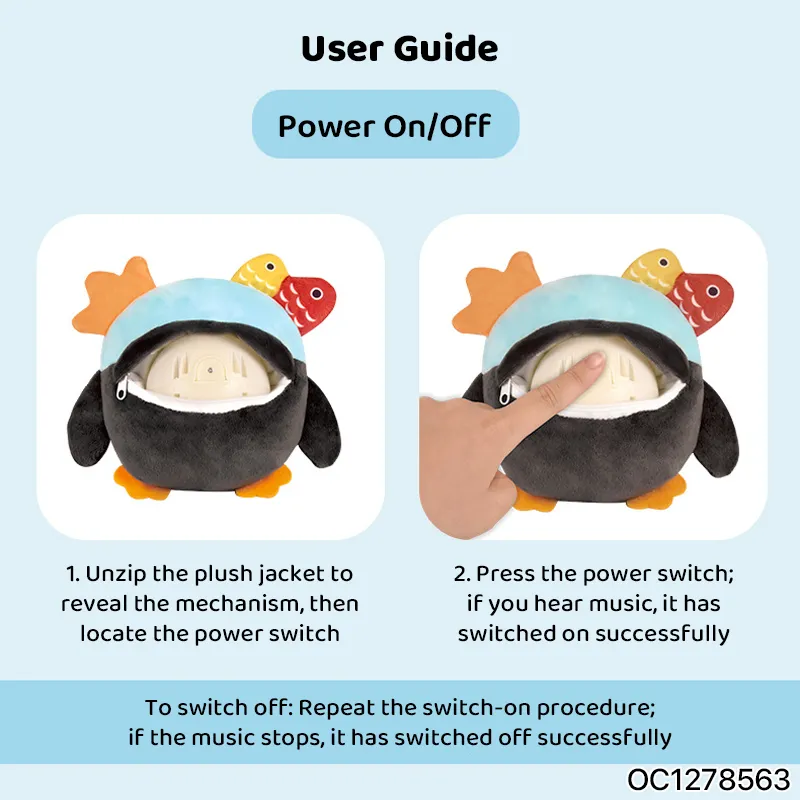Wholesale Stuffed Infant Interactive Musical Custom Electronic Plush Sleep Penguin Stuffed Toy Doll