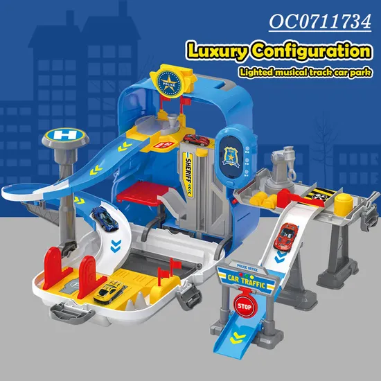 2in1 Trolley Suitcase Electronic Track Garage Parking Lot Kids Classic Toys with 6PCS Mini Alloy Car Toys