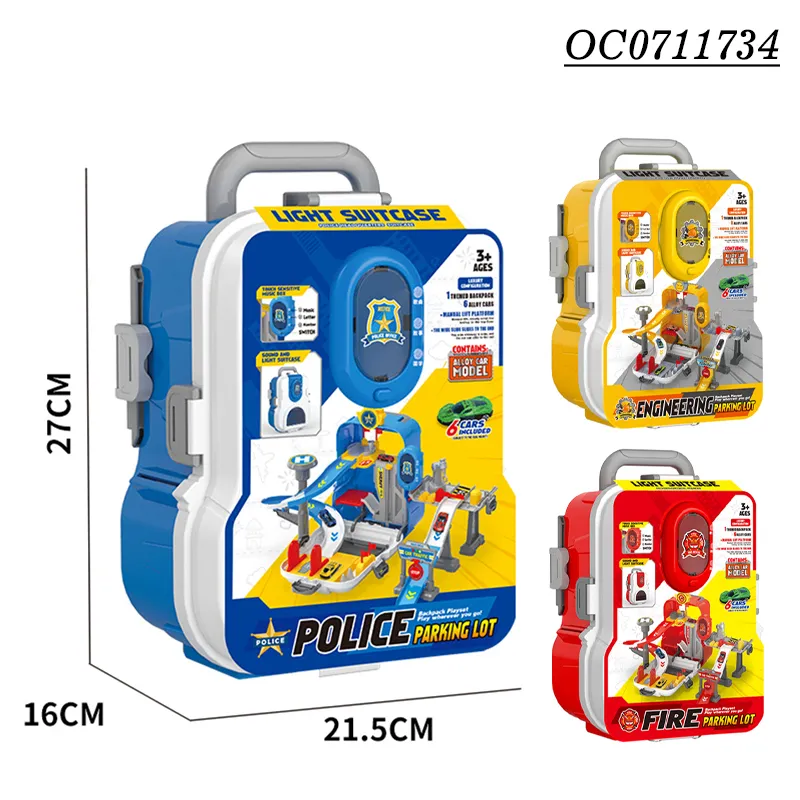 2in1 Trolley Suitcase Electronic Track Garage Parking Lot Kids Classic Toys with 6PCS Mini Alloy Car Toys