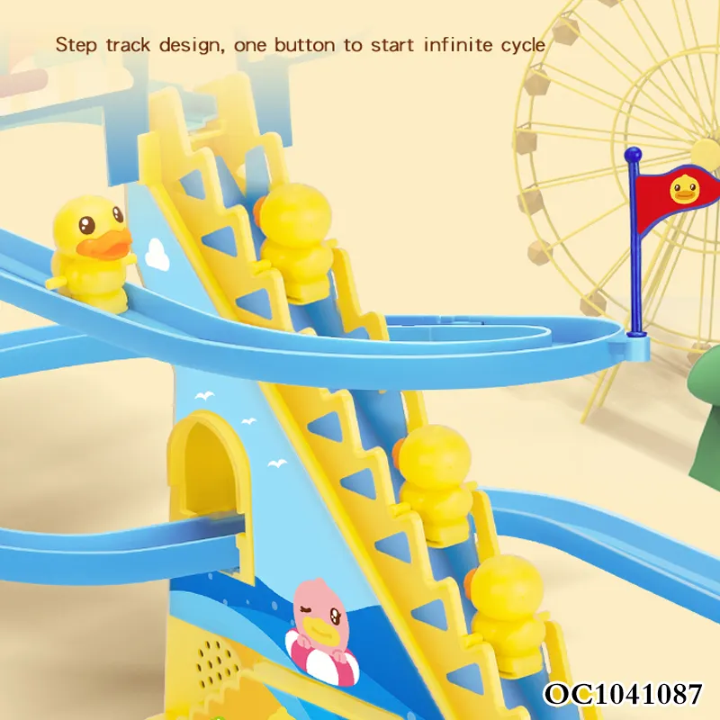Hot Sell Little Yellow Duck Goes up The Stairs and Down The Slide Electric Duck Track Music Lights Children's Toys