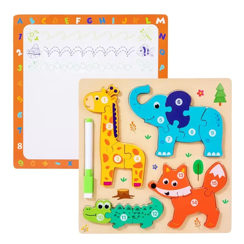 Children Wooden DIY 3D Cartoon Animal Home Jigsaw Puzzle Board Early Educational Toys for Toddlers Cognitive Items