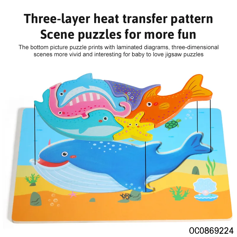 3D Wooden Animals Jigsaw Puzzle Toys Montessori Early Education Plastic Toy for Kids