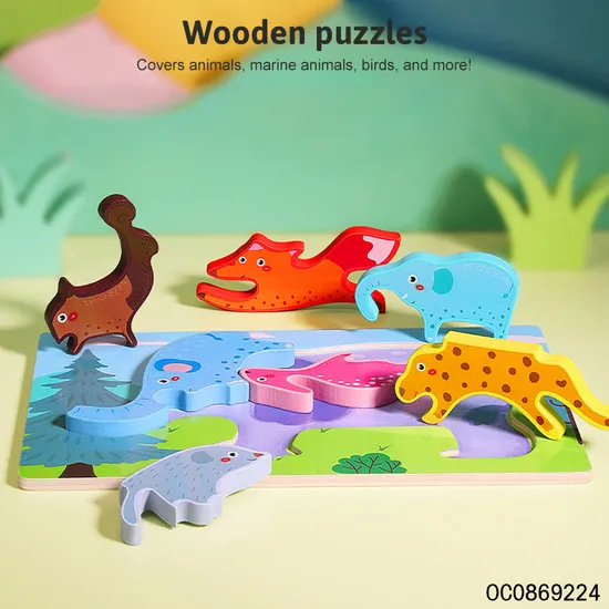 3D Wooden Animals Jigsaw Puzzle Toys Montessori Early Education Plastic Toy for Kids