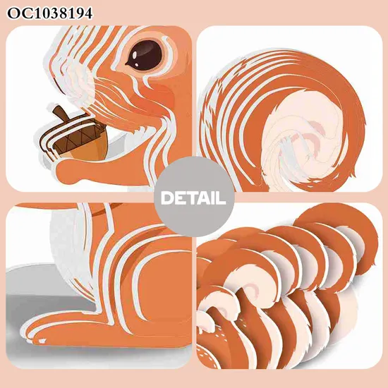 Squirrel Custom Early Educational Jigsaw Puzzles Kids 3D Cardboard Toys for Children Kids DIY Hand on Building Puzzle Reusable
