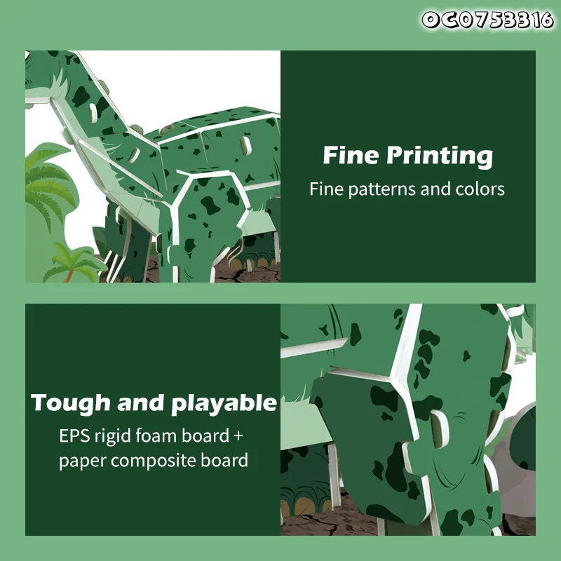 3D Cardboard Printing Service Three Dimensional Children Puzzle Assembly Brachiosaurus Toy Dinosaur World Jigsaw Puzzles Toy for Kid
