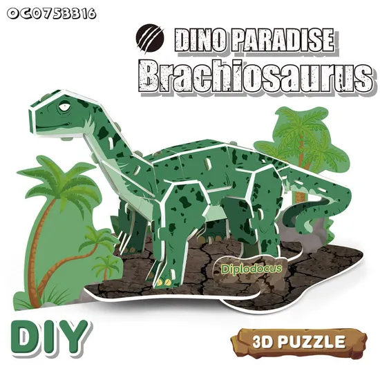 3D Cardboard Printing Service Three Dimensional Children Puzzle Assembly Brachiosaurus Toy Dinosaur World Jigsaw Puzzles Toy for Kid