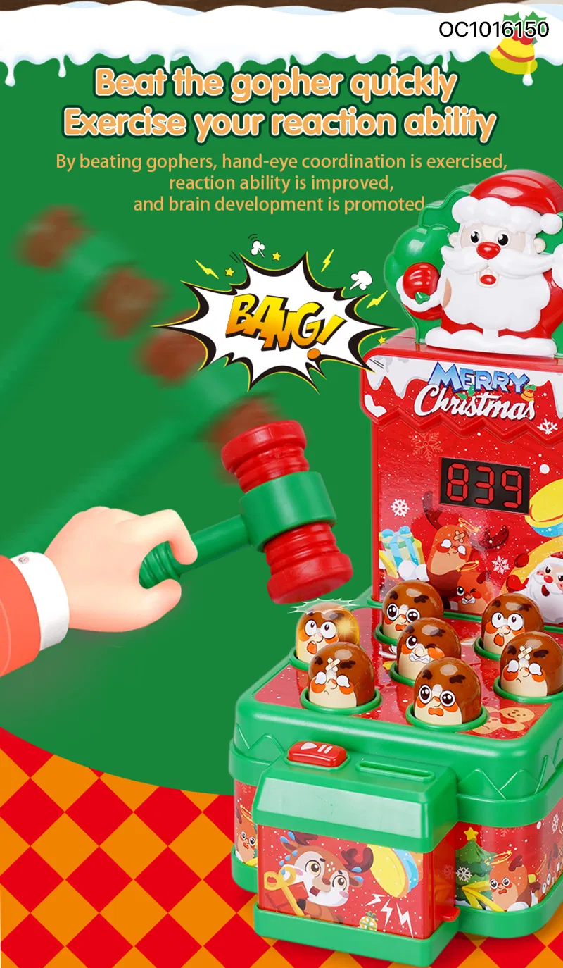 Christmas Kids Games 2 Players Whack a Mole Hammer Toy with Light and Music