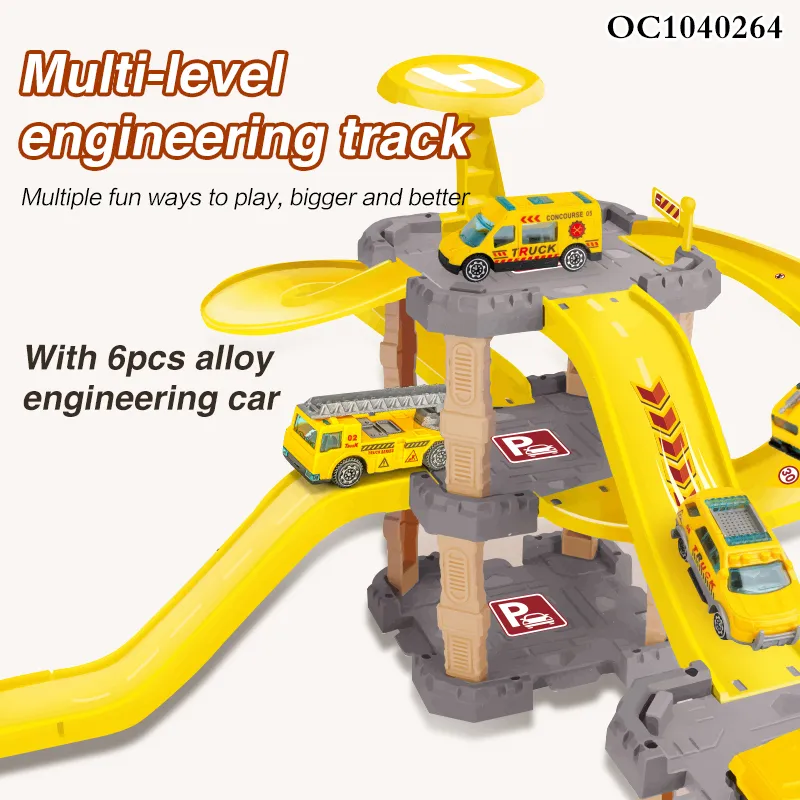 Parking Lot Toy Car Adventure Kids Race Track Toy for 3 4 5 Age Boys with Diecast Engineering Trucks Plastic Catapult Plane Toy