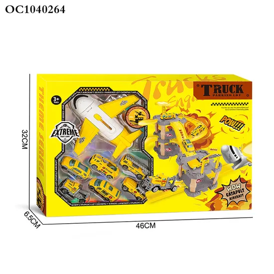 Parking Lot Toy Car Adventure Kids Race Track Toy for 3 4 5 Age Boys with Diecast Engineering Trucks Plastic Catapult Plane Toy