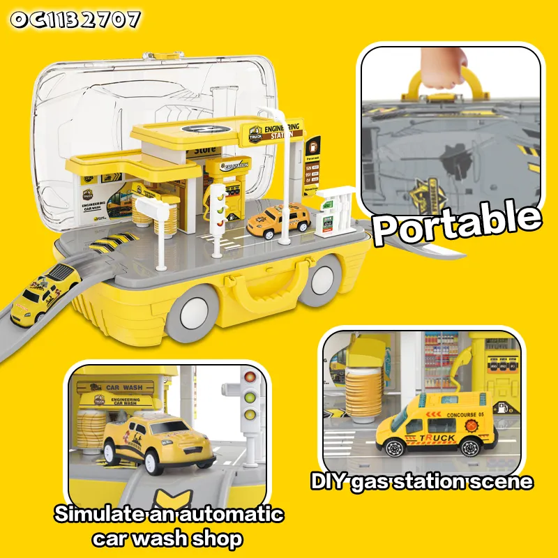 Catapult Racing Car Track DIY Adventure Toy Simulation Gas Pump Kids Pretend Play Game Mini Plastic Electric Gas Station Toy