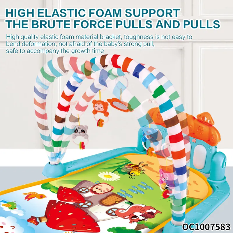 Cartoon Animals Design Baby Musical Activity Gym Foam Play Mat Piano for Floor Tummy Time with Hanging Rattles