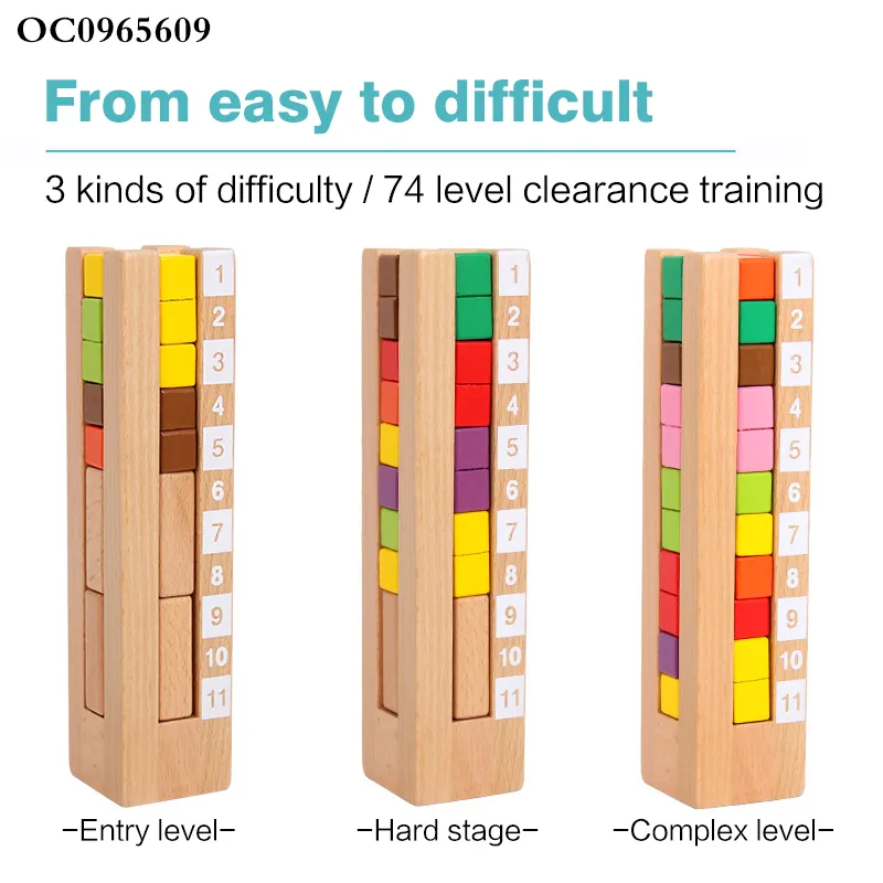 Wooden Building Blocks Stacked Toy Tower Games Wooden Tower Blocks for Child Brain Development