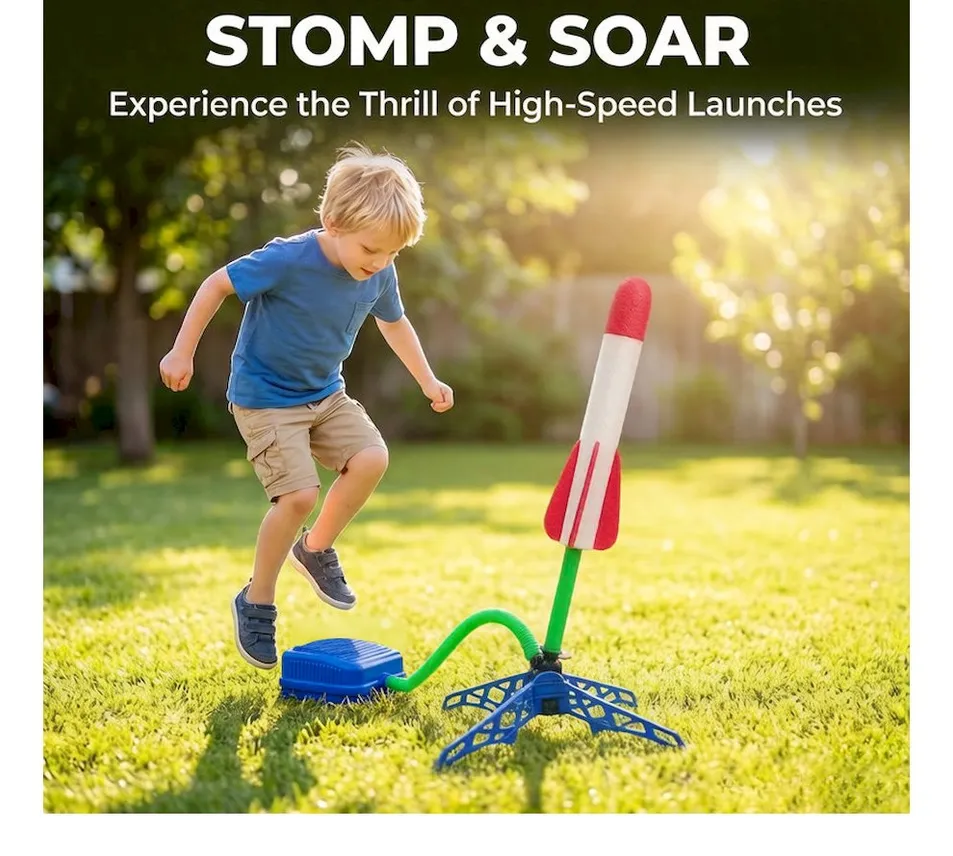 Foot Pump Flashing Foam Toy Rocket Launcher for Outdoor Games