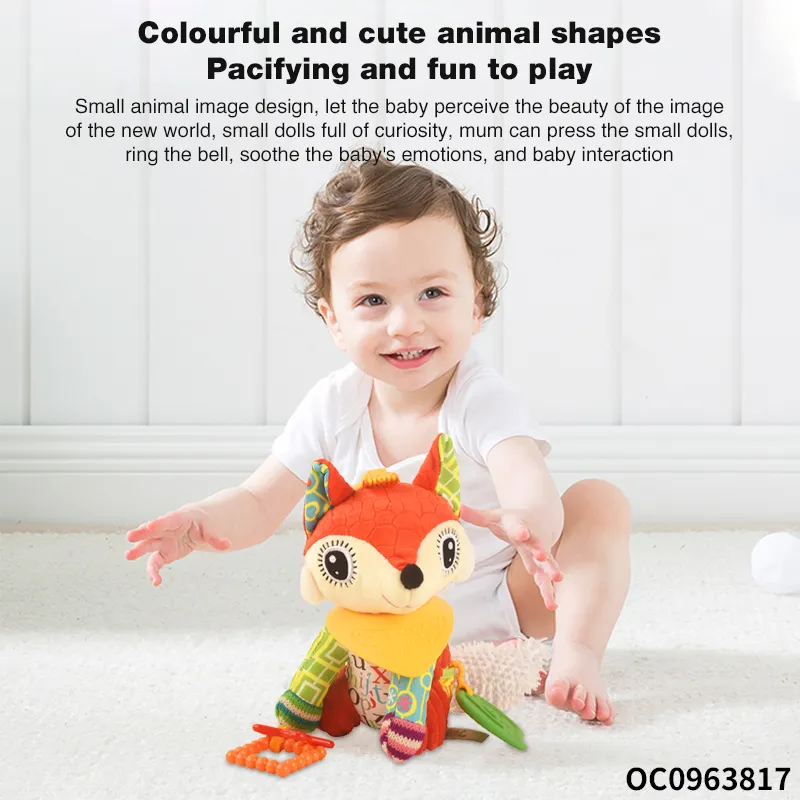 Baby Soothing Rattle Sensory Toy Stuffed Animal Toys Plush Bulk Fox with Big Eyes for Newborn