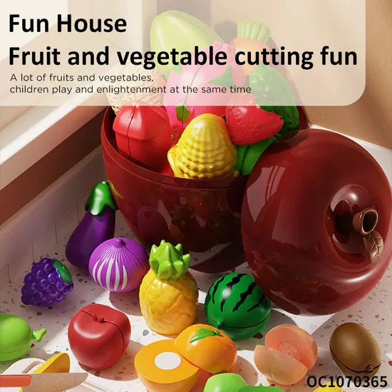 Color Sorting Set Funny Plastic Cutting Food kitchen Set for Kids Pretend Play Fruits and Vegetables Cut Educational Toys