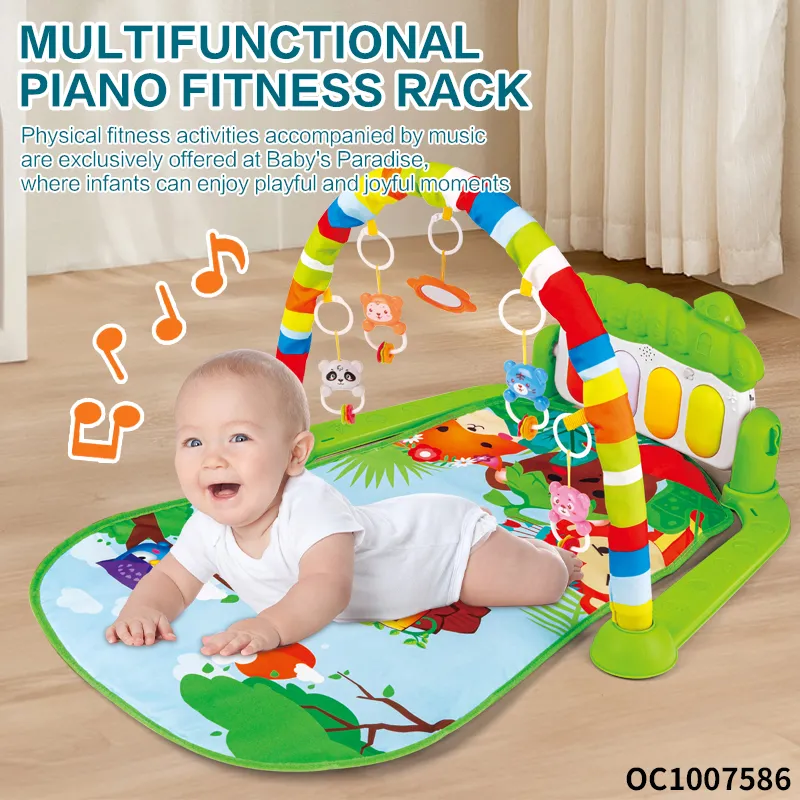 Newborn Musical Piano Pedal Baby Activity Sensory Play Mat Creative Flooring Crawling Mat with Hanging Rattle Toys