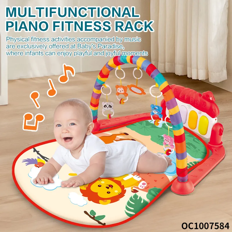 Musical Piano Pedal Baby Activity Sensory Play Mat Creative Flooring Crawling Mat with Hanging Rattle Toys