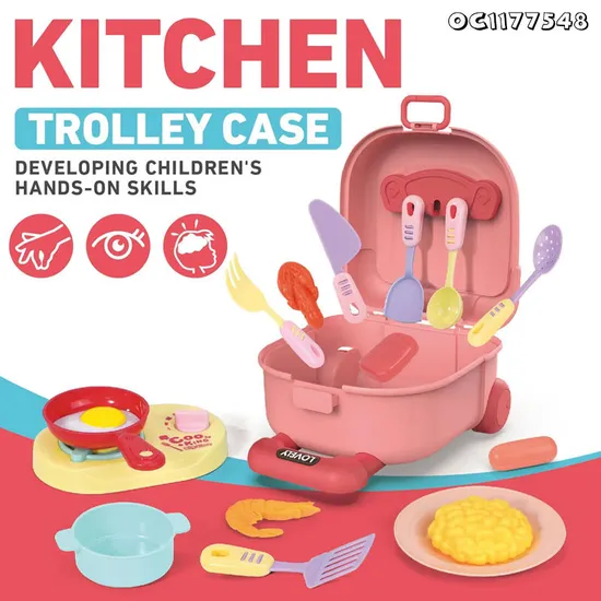 Kids Toddler Educational Pretend Cooking Games Play Set Happy Kitchen Toys for Sale with Plastic Tableware and Simulation Food