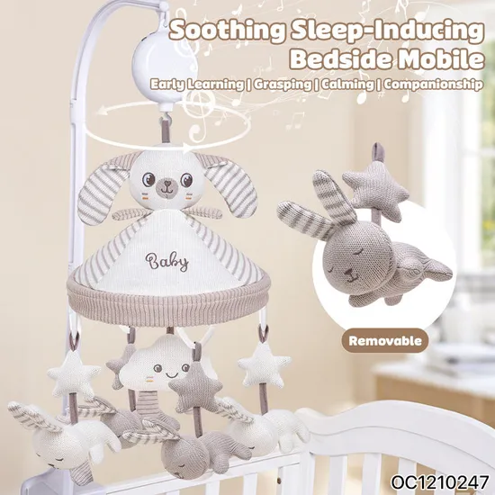 Sensory Unique Products Rabbit Cotton Fabric Baby Comfort Sleep Mobile Crib Newborn Baby Bed Hanging Toys with Music for Sleep