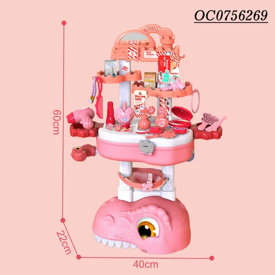 Dinosaur Table Pretty Beauty Salon Dresser Makeup Bag Set Toy for Girls
