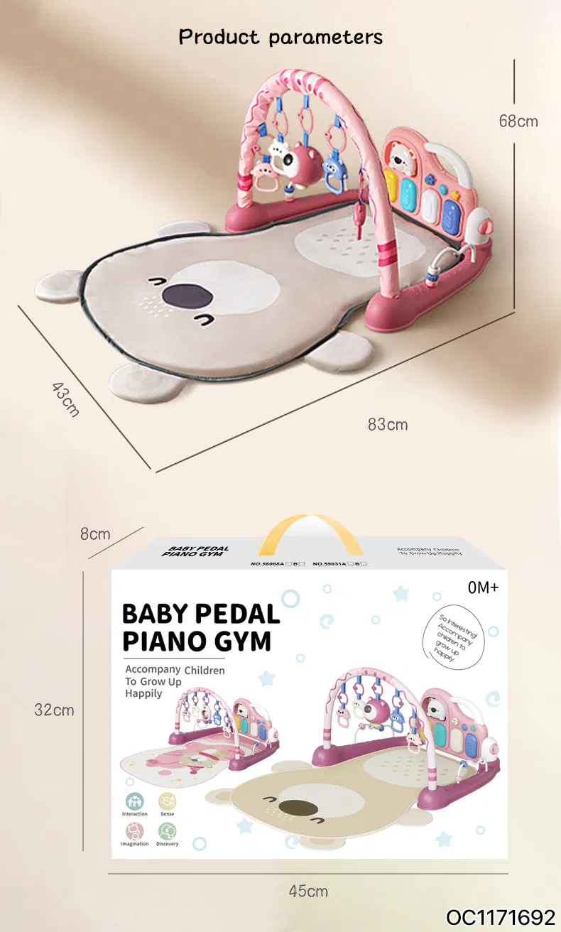 Hanging Rattle Toys Play Gym Mat Baby Fitness Frame Musical Mat with Pedal Piano to Sit and Lie Down for Floor