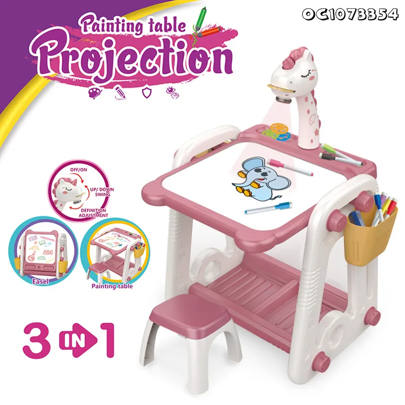 Early Education Toys New Kids Electronic Light up Drawing Writing Board Flashlight Projector Learning Desk Chair Set with Pens