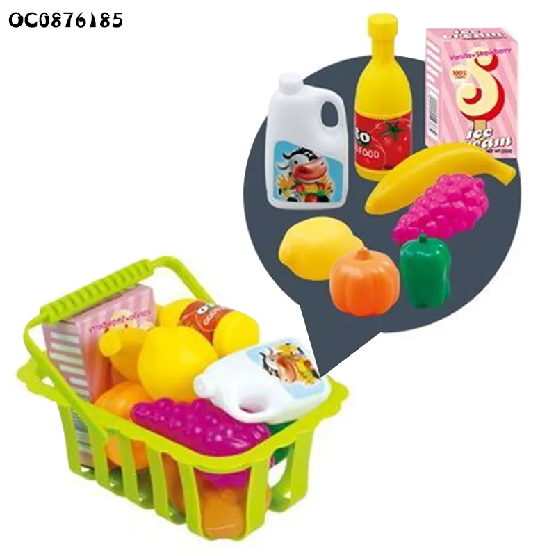 Kids Market Pretend Play Play Cash Register Toy with Scanner with Food