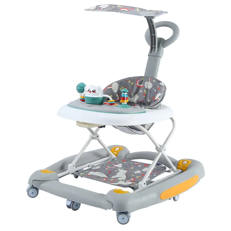 Anti Rollover Sit to Stand Walking Learning High Quality Foldable Multifunction New Baby Walker Round Car with Wheel Music Liqht