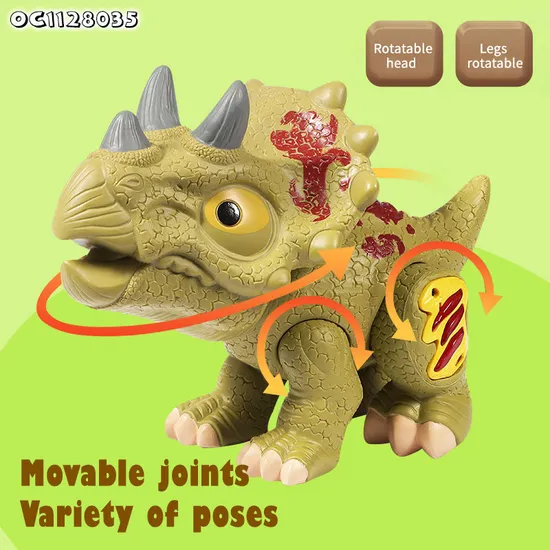 Children Triceratops Electric Toy Dinosaur Model Moving and Can Walk Battery Operated with Night Light and Sound for Kids