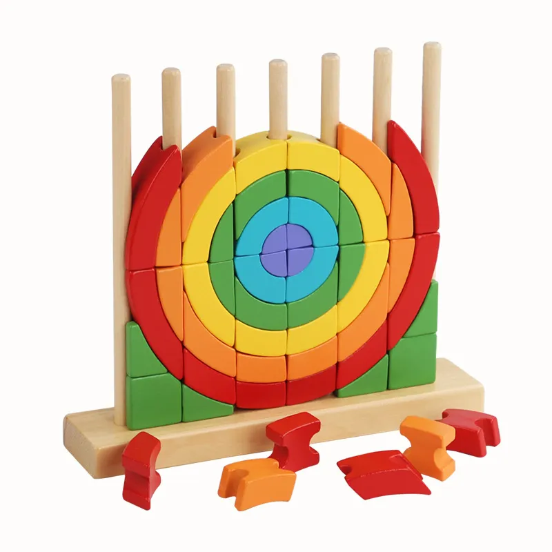 Toys Wooden 3D Puzzle Montessori Rainbow Stacking Blocks Tower Game Toys Children