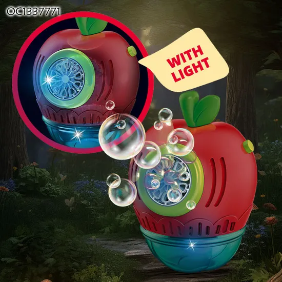 Summer Item Hot Selling Light up Automatic Fruit Design Electric Bubble Blower Machine Kid Outdoor Play Toy with Bubble Solution