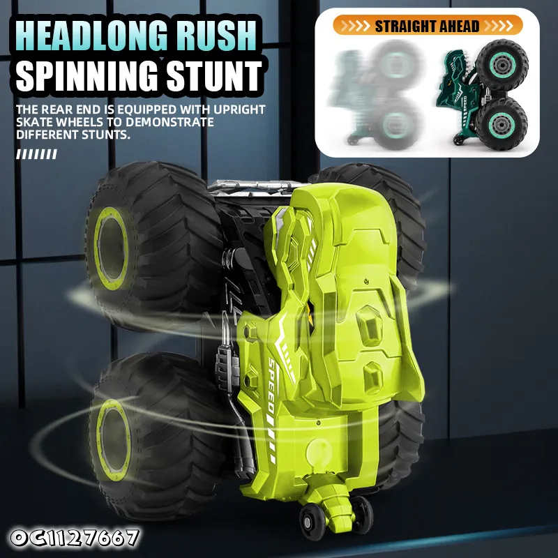 Children Boys Gift Items RC Dinosaur Mechanical Stunt Car 360 Rotating Toys for Kids with Remote Control and LED Music Light