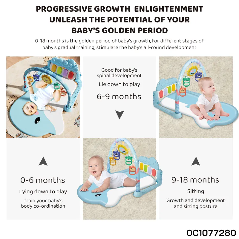 Newborn Pedal Musical Piano Creative Training Play Gym Soft Safe Mat with Music Keyboard and Hanging Toys