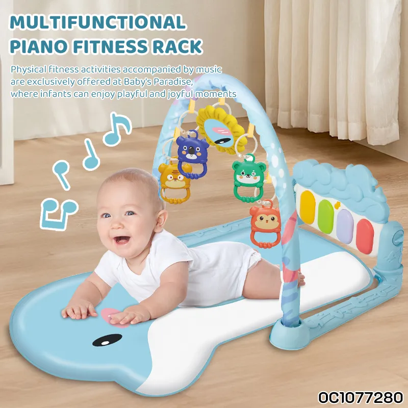 Newborn Pedal Musical Piano Creative Training Play Gym Soft Safe Mat with Music Keyboard and Hanging Toys