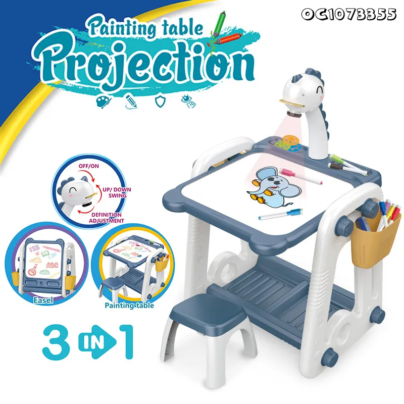 Montessori Educational Projection Flash Toy Kids Drawing Desk Chair Set Light up Wholesale Magnetic Electric Drawing Board