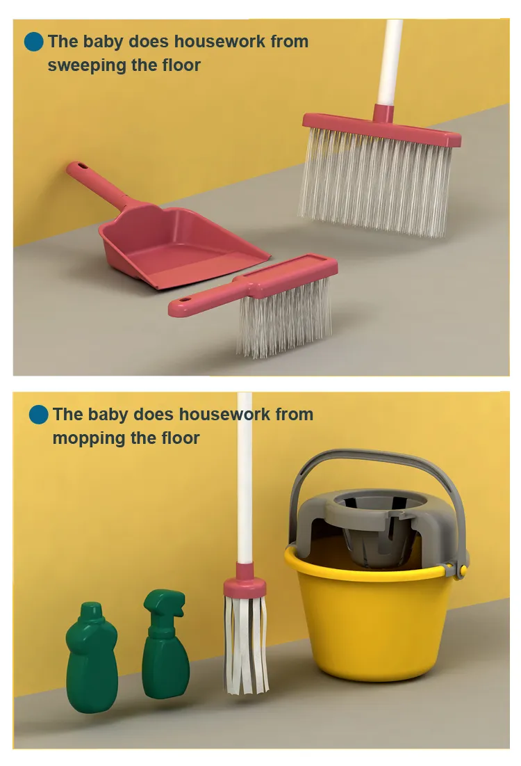Kids Toys Broom Mop House Kids Pretend Play Cleaning Tools Set with Cleaning Trolley Cart