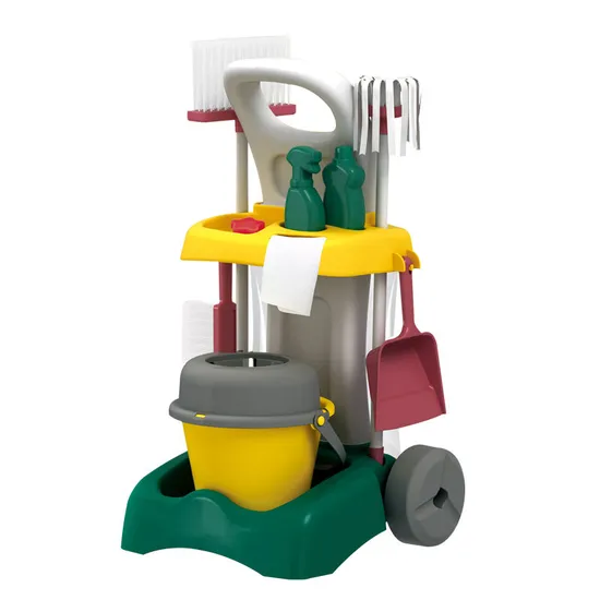 Kids Toys Broom Mop House Kids Pretend Play Cleaning Tools Set with Cleaning Trolley Cart